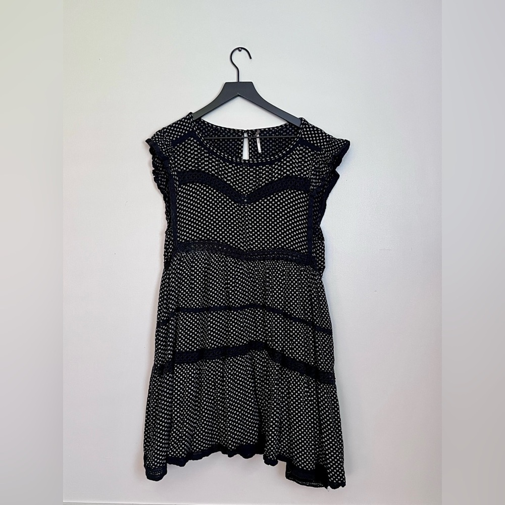 Free People “Retro Kitty” Black and White Flutter Sleeve Mini Dress